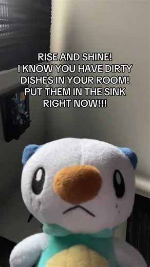 Oshawott on Instagram: "Those dishes ain’t gonna wash themselves! 🗣️🗣️🗣️ #pokemon #oshawott #plush"
