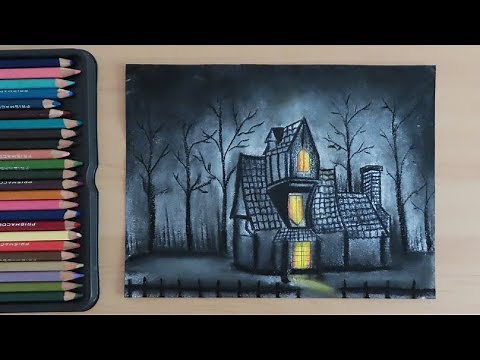 How To Draw a Haunted House Step by Step (Easy) || Halloween Drawings Scary (Ghost House)