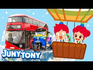 Various Vehicles Around the World | 🚋🛺 Vehicles Song | Nursery Rhymes | Kids Song | JunyTony