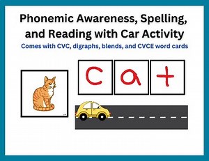 CVC, Digraphs, Blends, CVCE CAR segment, spell, read activity