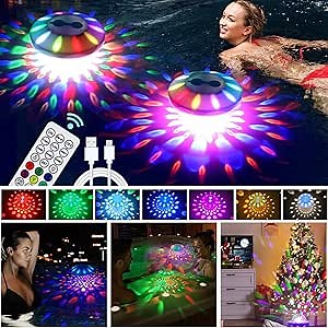 Rechargeable Floating Pool Lights (2 Pack) - Pool Light that Float with Vibrant RGB Colors, IP68 Waterproof Pool Lights, Upper and Lower Color Changing Floating Led Lights for Pond, Bathtub and Party