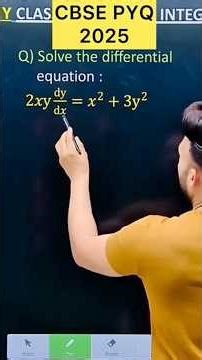 Q) Solve the differential equation : 2𝑥y dy/d𝑥=𝑥^2+3y^2 #differentialequationsclass12 #maths