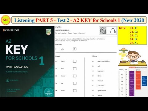 A2 KEY for School 1 - Listening Part 5 - Test 2 (Transcript + Key)