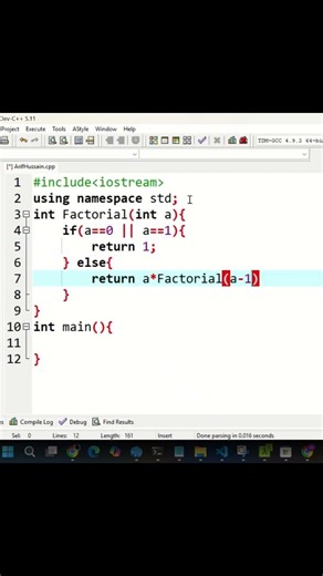 Factorial Program in C++ Using Recursion | C++ Shorts