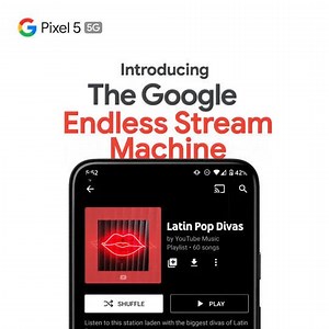 Stream music at the speed of 5G.* Get Pixel 5 at GoogleStore.com. *Requires a 5G data plan (sold separately). 5G service and roaming not available on all carrier networks or in all areas. Contact carrier for details about current 5G network performance, compatibility, and availability. Phone connects to 5G networks but, 5G service, speed and performance depend on many factors including, but not limited to, carrier network capabilities, device configuration and capabilities, network traffic, loca