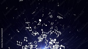 Flying Musical Notes Animation, Rendering, Background, Loop