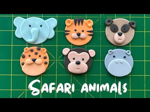 6 different JUNGLE / SAFARI fondant ANIMALS cupcake toppers (tools included) part 1
