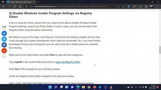 How to disable Windows Insider Program Settings in Windows 11/10