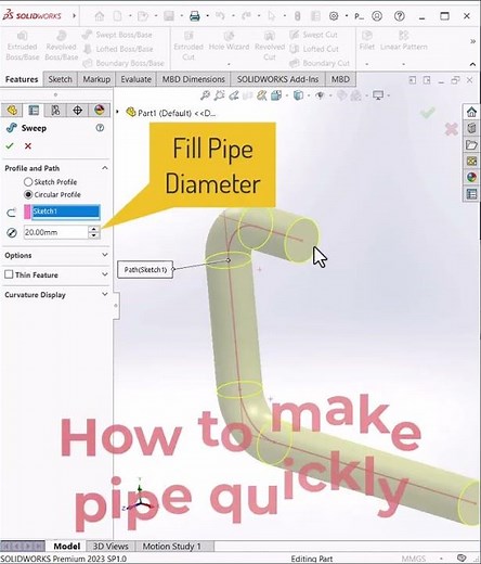 Quickly Make a Pipe in SolidWorks Using Swept Boss | 60-Second Tutorial