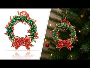New Wreath Ornament With Bow - DIY Jewelry Making Tutorial by PotomacBeads