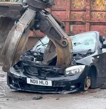 BMW Gets Crushed! CAT MH3024 & Idromec T650 Turn Car Into a Metal Cube