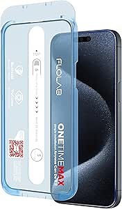 FLOLAB NanoArmour ONETIME MAX for iPhone 15 Pro Screen Protector: Anti-Blue Light Screen Protector, 3D Clear, Military-Grade Tempered Glass, Durable, Smooth, Easy Install, Dust-Free