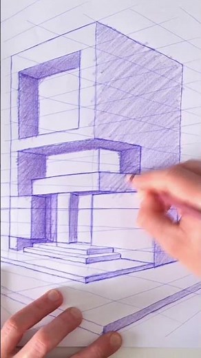 How To Draw a Building In 2-Point Perspective #shorts