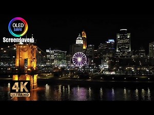 Cincinnati Skyline Screensaver Drone Footage - 10 Hours - 4K - OLED Safe - No Burn-in