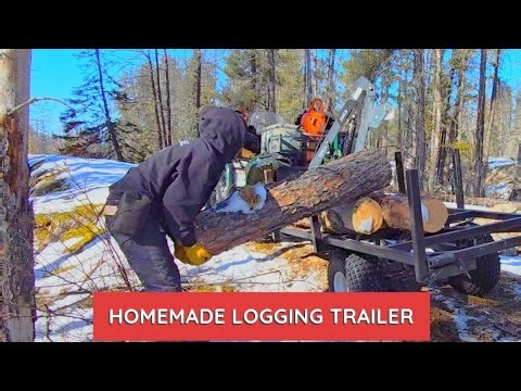 DIY Homemade Logging Trailer With Crane in Action