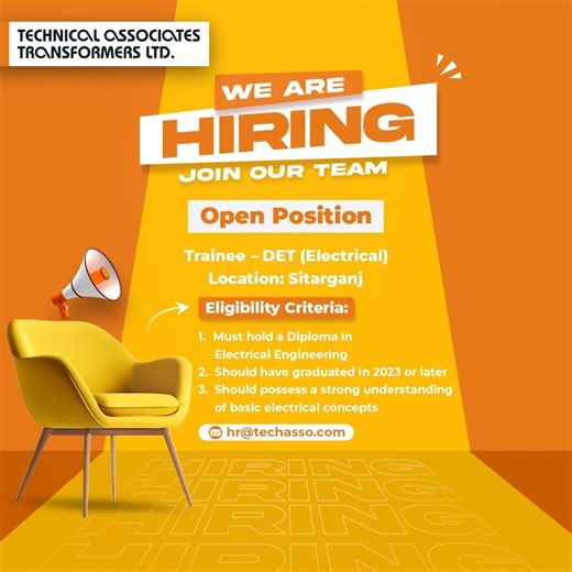 Technical Associates Transformers hiring Diploma Freshers. Follow our page for more jobs opportunities. #TechnicalAssociates #transformers #freshers #diplomajobs #diplomafreshers #electricalengineering #Electricalfreshers #engineerfreshers #diploma #diplomatrainee #trainee #freshersjobs #freshers2025 #freshershiring #JobsAlerts #ITI #transformerjobs #hiring #hiringalert #sitarganj | Rajesh Kumar B | Facebook