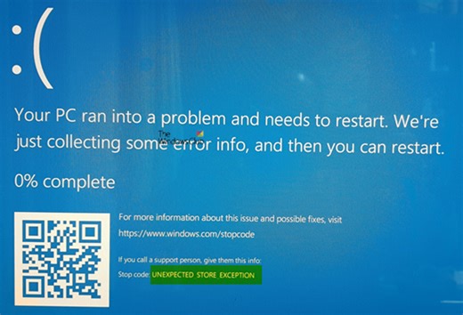 UNEXPECTED STORE EXCEPTION BSOD on Windows 11/10