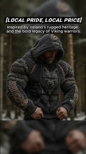 Men's Vintage Viking Tribal Jacquard Celtic Muscle Line Inspired Art Plush Warm Hoodie