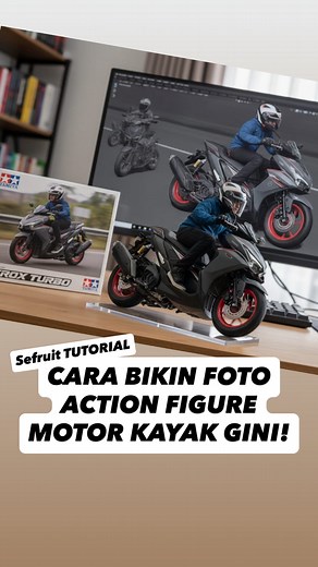 Dimas Popo Pradopo on Instagram: "Cara bikin gambar 3D action figure pakai AI. Gampang banget tinggal masukin prompt atau perintahnya. Ya emang yang susah bikin perintahnya sih ya hahaa. Ini dikasih contekan sama @farizibrahim17 dan @rendysurya Monggo saya share di sini : Create a 1/18 scale commercialized figurine of the motorcycle in the picture, in a realistic style, in a real environment. The figurine is placed on a computer desk. The figurine has a transparent acrylic base, with no text on
