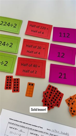 Some great thinking and reasoning happening in this lesson. I love the use of ten-frames to build number sense around odd and even numbers of tens, and how this supports halving strategies. The matching cards are a terrific addition - giving students a chance to work together, share their understanding, and make their thinking visible. #themathematicsguy #ltdmathematics #education #learning #school #motivation #students #student #knowledge #teacher #children #kids #teaching #success #community #