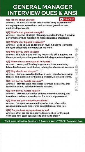 General Manager Interview Questions and Answers