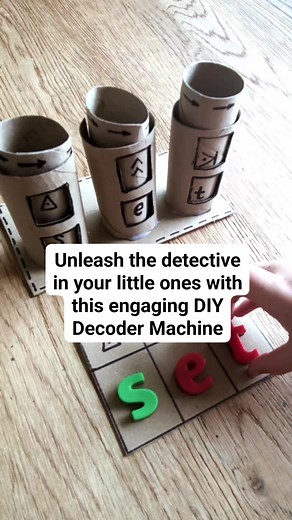 DIY Decoder Machine 🕵️ Crack the code and decode the word! Children will absolutely love this DIY code breaker machine; easily made from recycled materials! A really fun way to practise identify graphemes and decoding CVC words. Decoding in Phonics means that children see a word on the page, are able to apply their knowledge of letter sound correspondence, say the sounds and then blend these sounds to form the whole word. You could extend this by laminating the codes so that children can write 