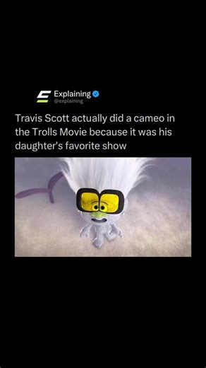 Explaining on Instagram: "In addition to surprising his daughter with a life-size Trolls character because Trolls is her favorite movie, Travis Scott actually did voice a character in a Trolls animated special called Trolls: Holiday in Harmony. 🎤🎄 In that 2021 holiday special, he provided the voice for a character named Rhyme-a-saurus, joining a cast that included other stars and his then-partner Kylie Jenner as Penelepuff. The role tied into the family’s obvious love for the Trolls franchise,