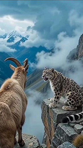 Snow Leopard vs Mountain Goat Insane Cliff Chase in the Himalayas 😱🐆🐐#leopard#mountains #goat #snow