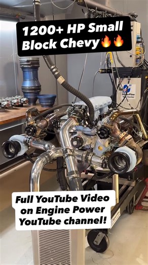 Engine Power on Instagram: "Definitely one of the COOLEST engines we’ve done and one of the most fun dyno sessions we’ve had!! If you haven’t already seen our 427ci Twin Turbo Small Block video that dropped today, you need to go check out our latest episode on the @enginepowertv YouTube page! A @summitracing 427ci bottom end, @total.seal piston rings, @trickflowspecialties 230cc heads, @jesel_valvetrain shaft rocker arms, @holleyperformance Term. X EFI and SBC Hi-Ram, and 24.5psi of boost from t