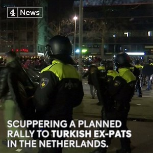 Turkish protesters are driven from the streets of the Netherlands with dogs and water cannon. President Erdogan warns the Dutch will "pay the price" for the dispute after the Turkish foreign minister was refused entry to the country. | Channel 4 News