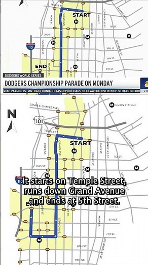 Map: Dodgers' championship parade