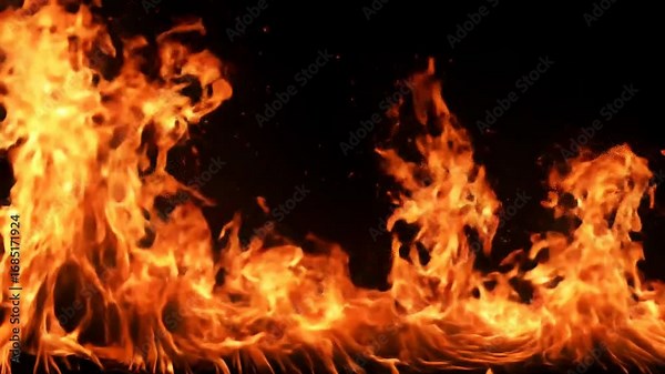 Fire flames with transparent overlay on black background for design and editing purposes