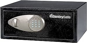 SentrySafe Shelf Safe with Digital Keypad Lock, Steel Safe with Interior Lining and Bolt Down Kit for Money, Jewelry, 0.78 Cubic Feet, 7.1 x 16.9 x 13.8 Inches, X075