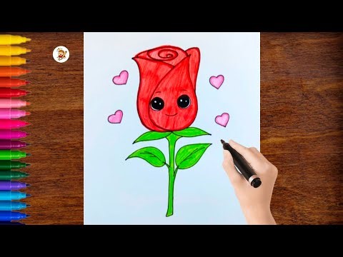 🌹 How to Draw a Cute Rose with Face | Easy Rose Drawing for beginners