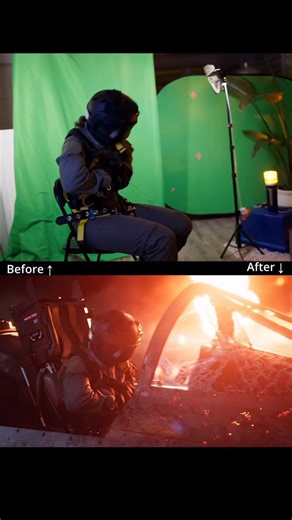 Compositing Academy on Instagram: "What you can do with a cheap greenscreen + a bit of compositing obsession! Before / After visual effects, using Blender + Nuke #compositing #vfx #greenscreen #pilot #bts"