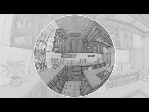 How To Draw In 5 Point Perspective (FISH EYE) - Interior View Drawing Tutorial
