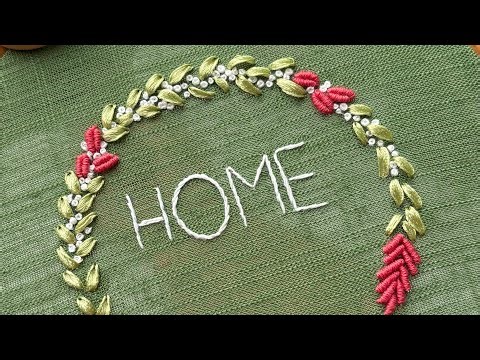 Hand Embroidery Tutorial | Floral Wreath with Ribbon Leaves & Rococo Flowers 🌸🍃