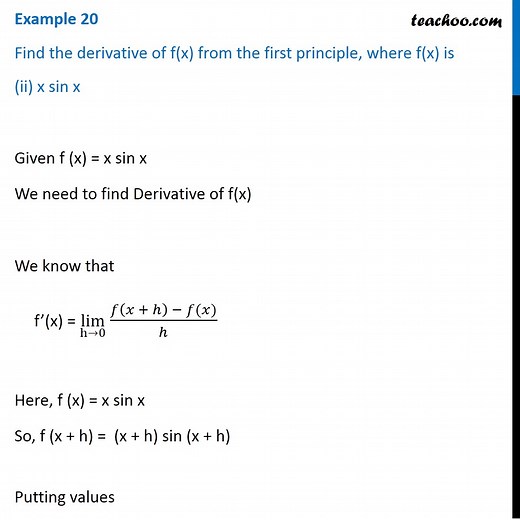 Find derivative by first principle f(x) = xsinx [with Video] - Teachoo