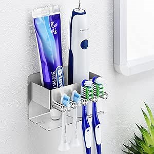 Electric Toothbrush Head Holder, Electric Toothbrush Holders Wall Mounted, Electric Head Holder, Brush Head Storage, Brush Head Holder Toothpaste Holder for Bathrooms (Silver)