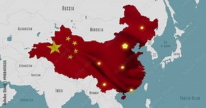 Map of China in the colors of national flags. The capital and major cities are marked. Stock Video