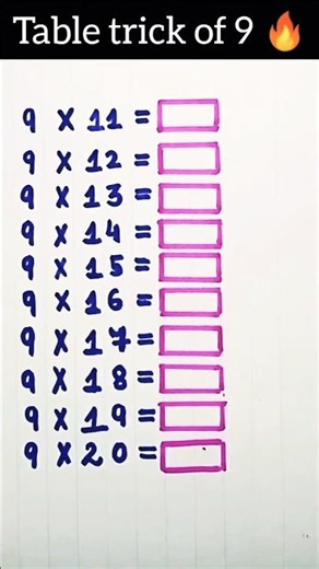 Table trick of 9 🔥#maths #mathstricks #subscribe #puzzle #mathas #tabletrick #viral#mathtricks