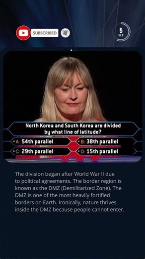 Which Parallel Divides North and South Korea? 🌏🇰🇷 #quiz #millionaire #trivia #korea #dmz #tv #tvshow