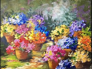 Pots of Flowers - A Beginner Acrylic Painting Tutorial by Ginger Cook