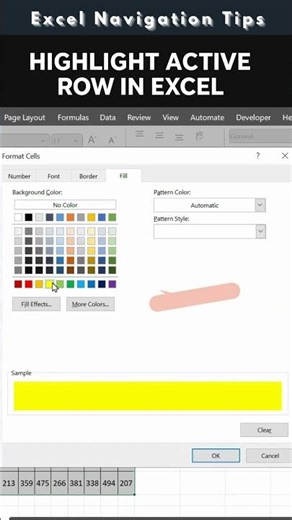 Excel Dynamic Row Highlight 🔥 (21s) #shorts