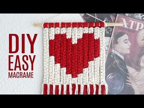 EASY DIY MACRAME YARN TAPESTRY HEART PATTERN TUTORIAL FOR BEGINNERS