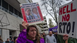 See hundreds of state workers protest Gavin Newsom's return to office order in Sacramento