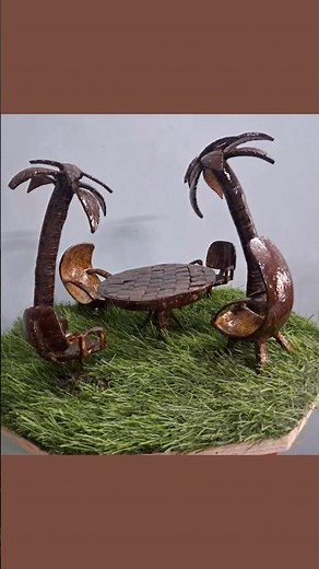 Mini Garden Table Set Made from Coconut Shells | Creative Coconut Craft Ideas 🌴 | Eco-Friendly Art