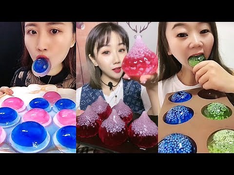 Asmr Mukbang Eating Colored Basil Seeds Water Filled Ice (crunchy sounds) Ice Eating #32