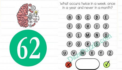 Brain Test Level 62 What occurs twice in a week