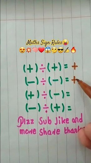 Sign Rules For Maths | Basic Math Rules For Plus Minus 🤩😱✍️🔥 #maths